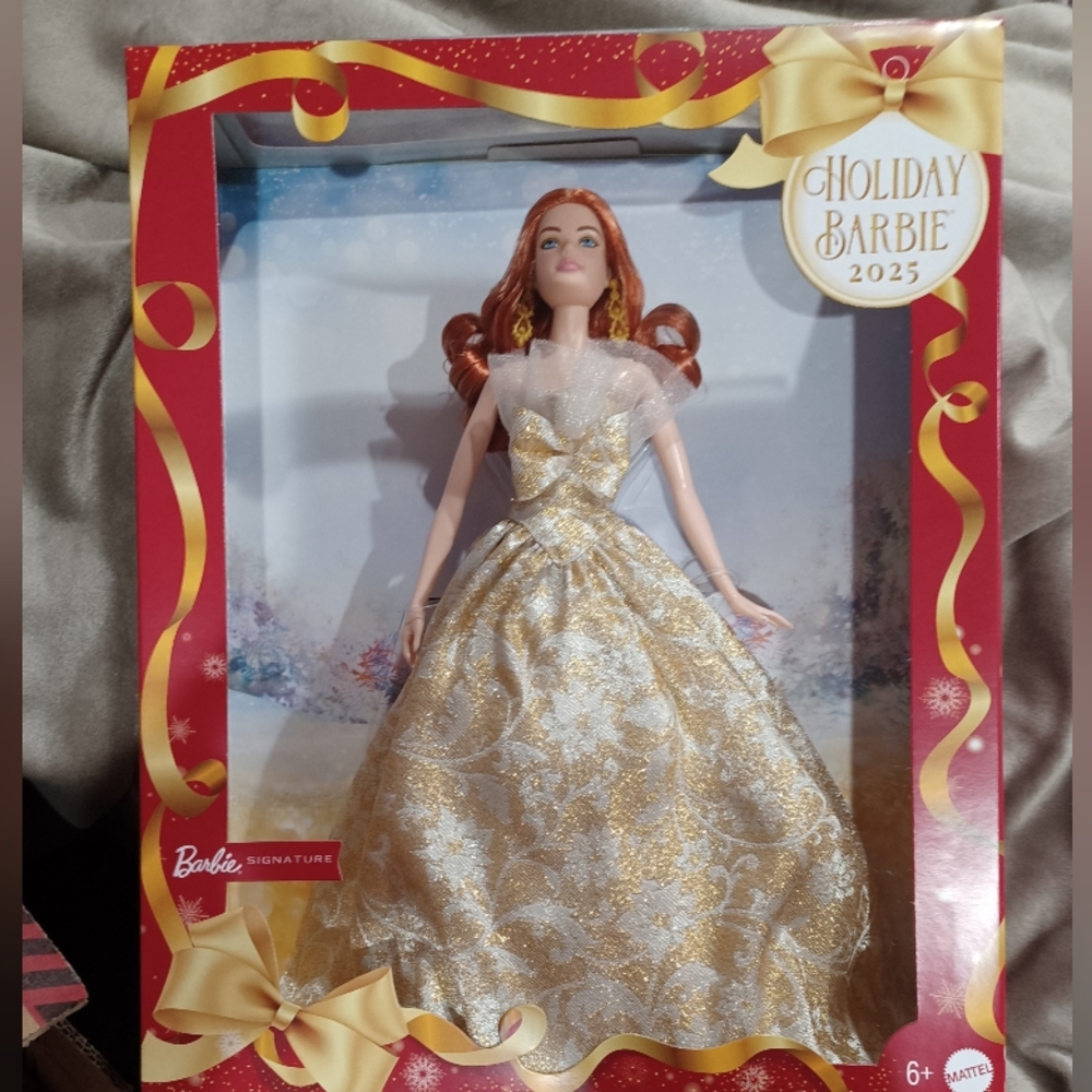 Barbie Signature Holiday 2025 Red Hair Doll in Gold and White